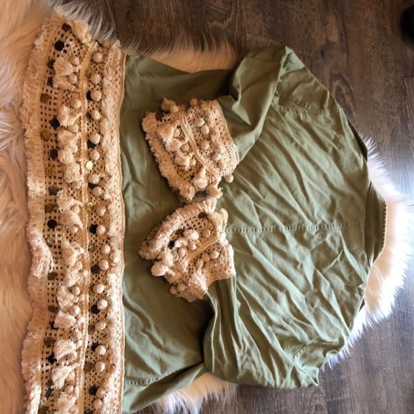 Zara Fringe Tassel Coin Parka Green Embellished - Picture 6 of 6